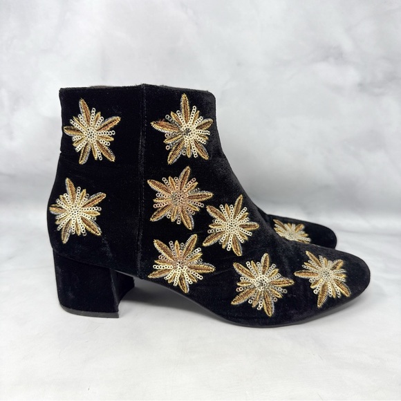 & Other Stories Black Velvet Ankle Boots with Gold Floral Embellishments - Picture 3 of 16